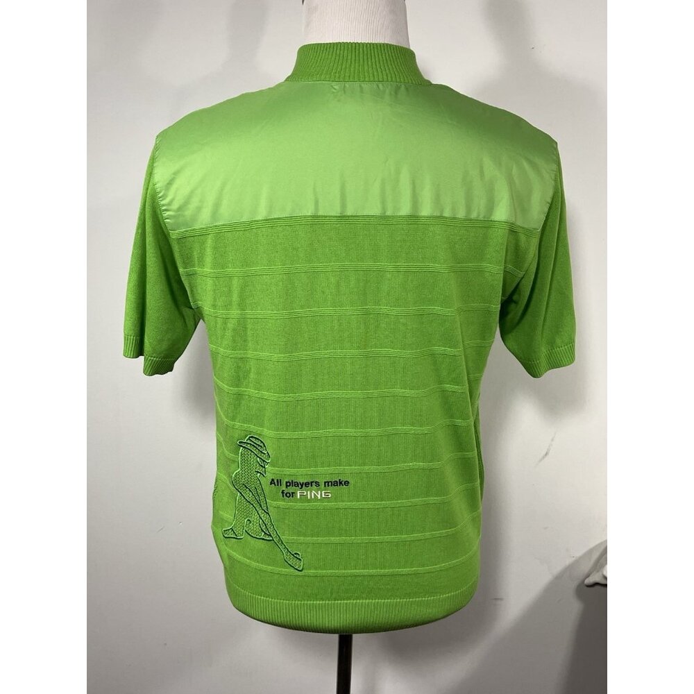Men’s Size Medium PING Collection Golf Knit Shirt Neon Green Mr Ping Man Logo - Picture 7 of 15
